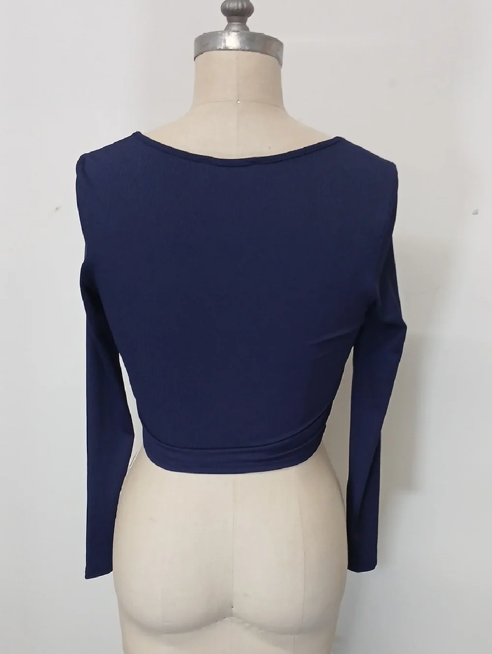 Cider Long Sleeve Square Neck Navy Crop Top / Size Small